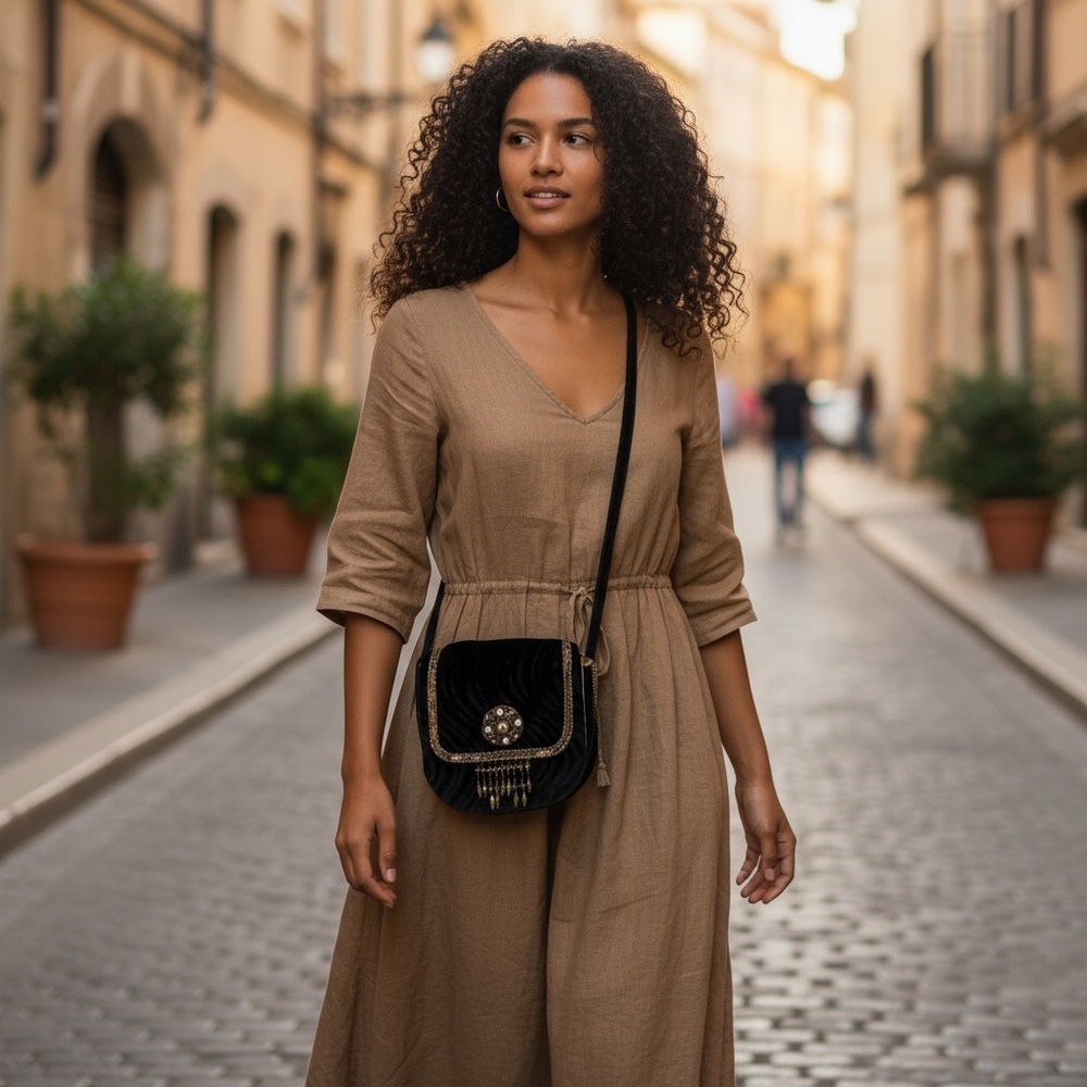 Vintage Elegant Black Crossbody Bag with Gold Details Gorgeous bag!